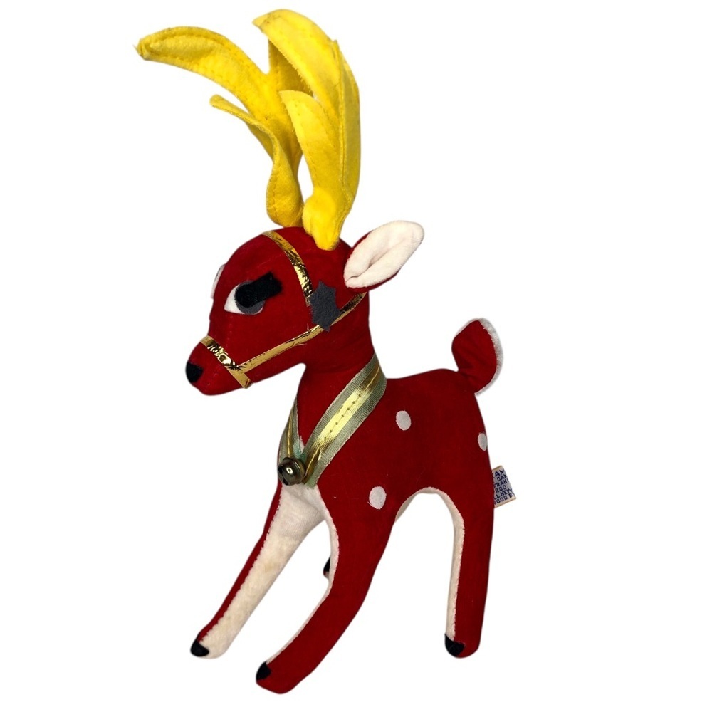 VINTAGE 50s 60s Dakin Dream Pets Red Velvet Reindeer Plush Christmas Japan MCM